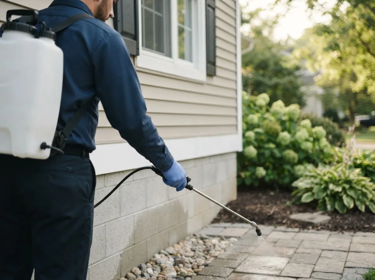 Pest control technician inspecting a home in Ashton, MD